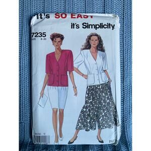 Simplicity 7235 Sewing pattern blazer pencil skirt culottes split skirt